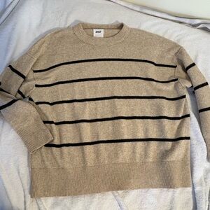 Aerie Beige and Black Striped Crewneck Sweater
